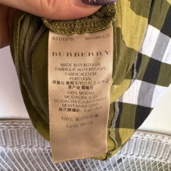 Burberry Brit Olive Plaid Short Sleeve Top size medium - Picture 9 of 9